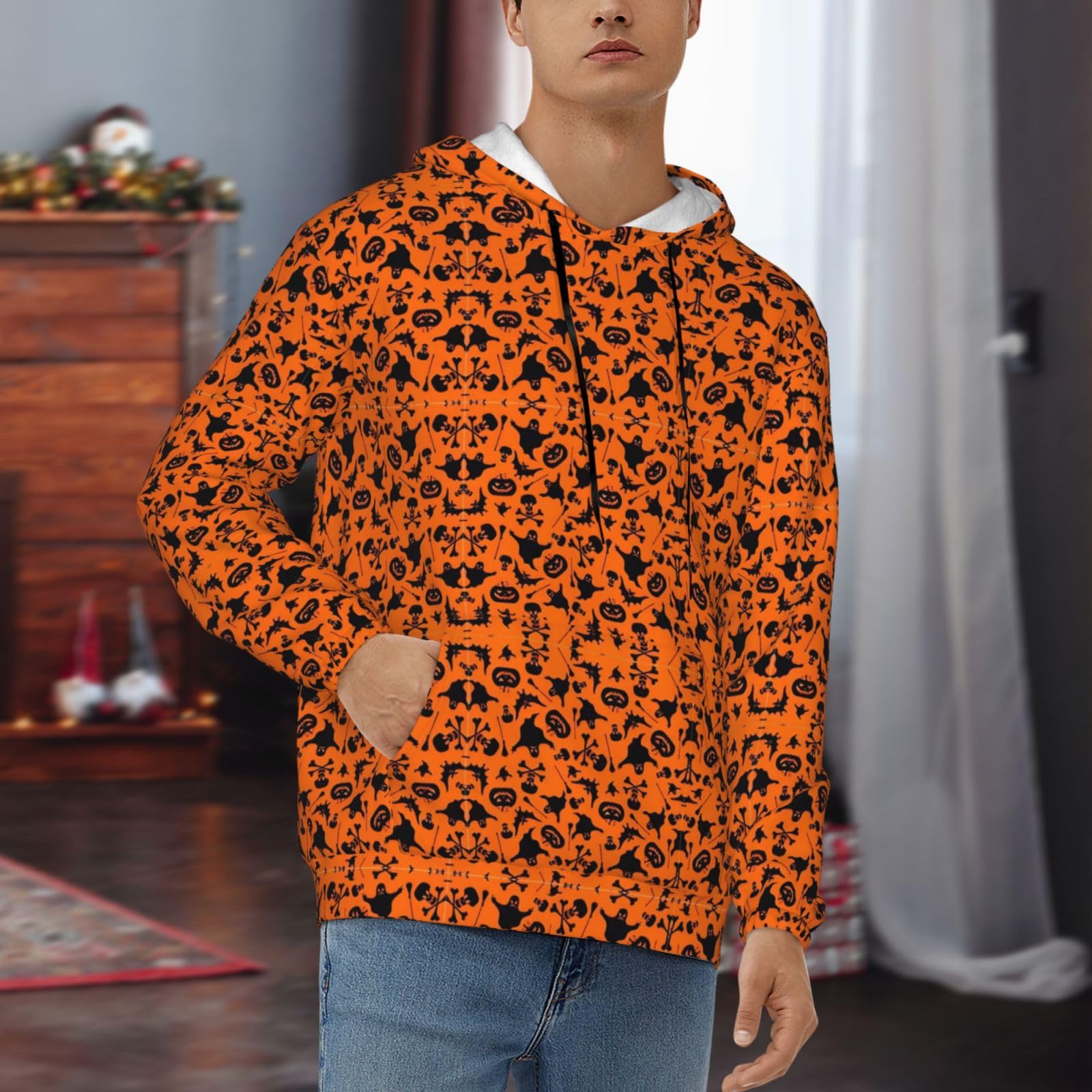 Męska bluza z kapturem z nadrukiem na Halloween, casualowa grafika z nadrukiem bluzy z kapturem z kieszenią