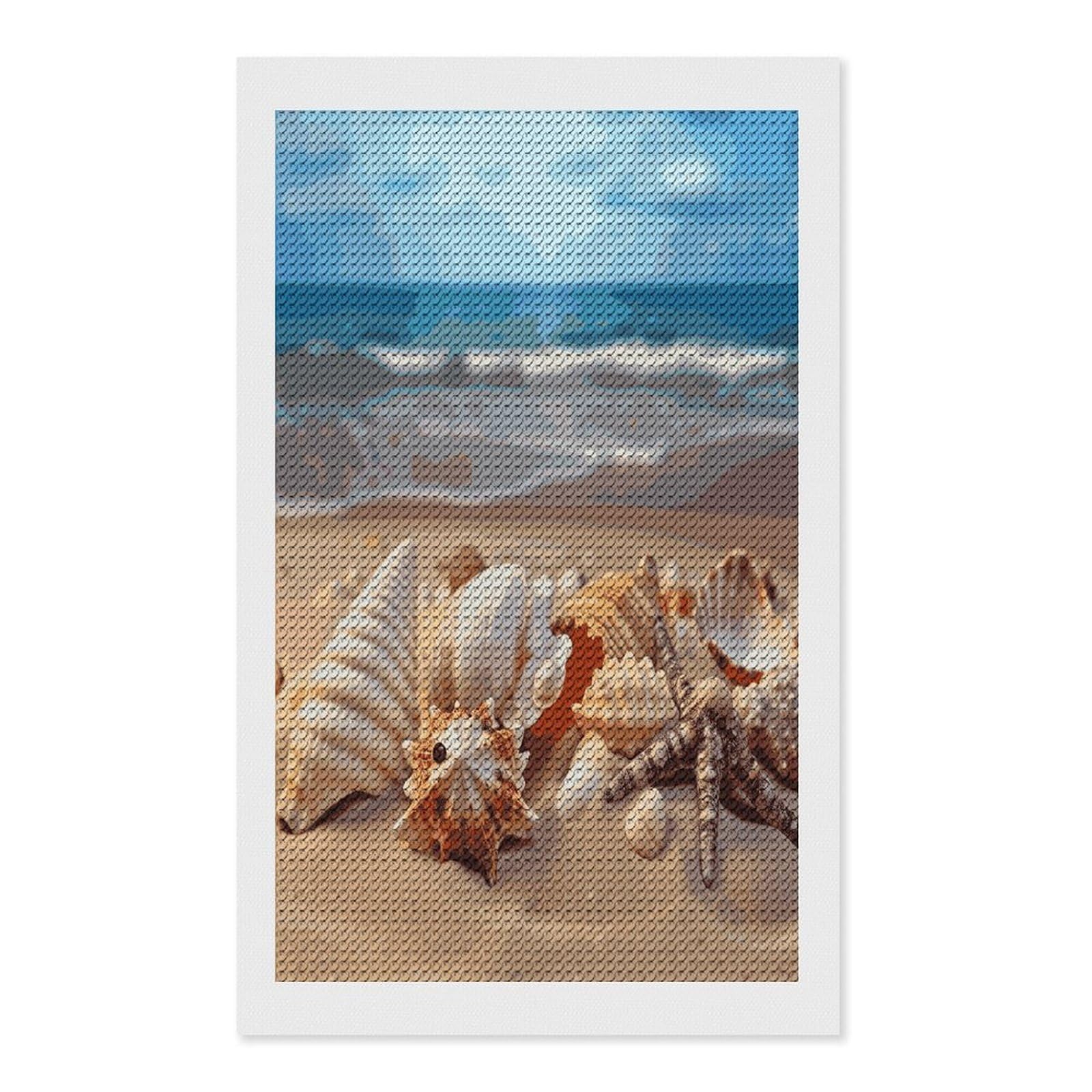 FekiLoot Seashells on The Sandy Beach Paint by Numbers Kit for Adults Beginner DIY Diamond Dots Paintings Round Full Drill Diamond Art Kits Picture Diamond Art Painting Kits for Home Decor 12"x20"