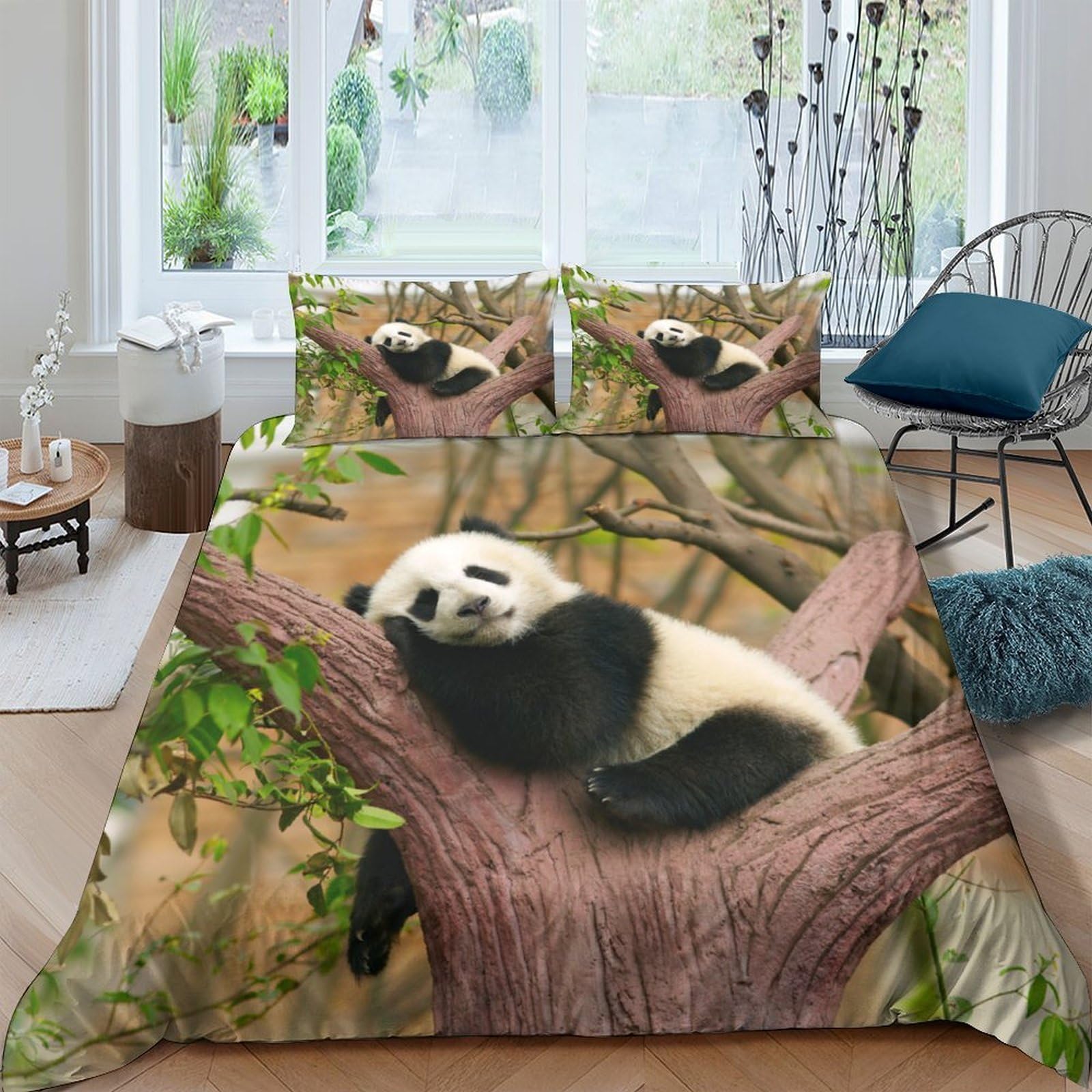 Ctjqhvkz Style-7 3D Printed Panda Tree Fitted Sheet Microfiber Soft Non-Slip Bedroom Decor Forest Animal Mattress Cover Single（135X200cm）