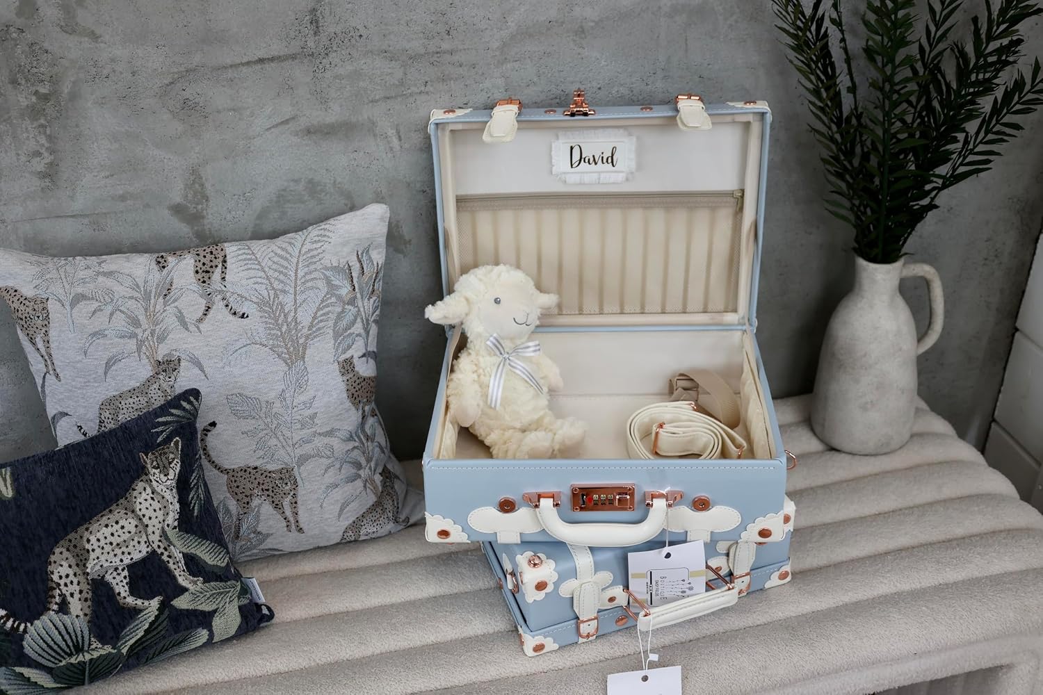 DAISY FIELDS Baby boy keepsake trunk. Azul & Marine Blue Collection. Keepsake suitcase. Designed in Spain (Azul, Grande)
