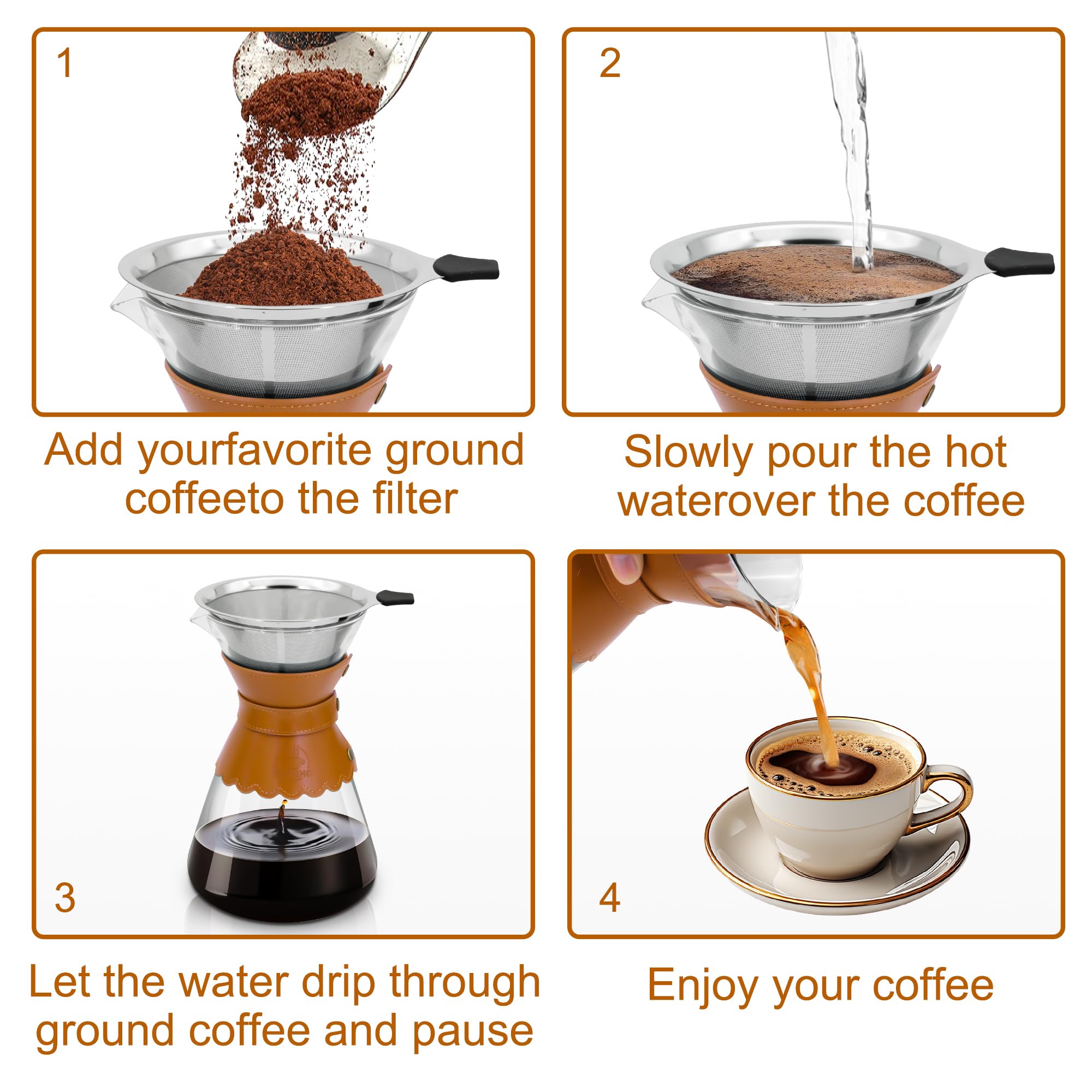 YMMIND Pour Over Coffee Maker - 34oz, Stainless Steel -6 YMMIND Pour Over Coffee Maker - 34oz, Stainless Steel -6