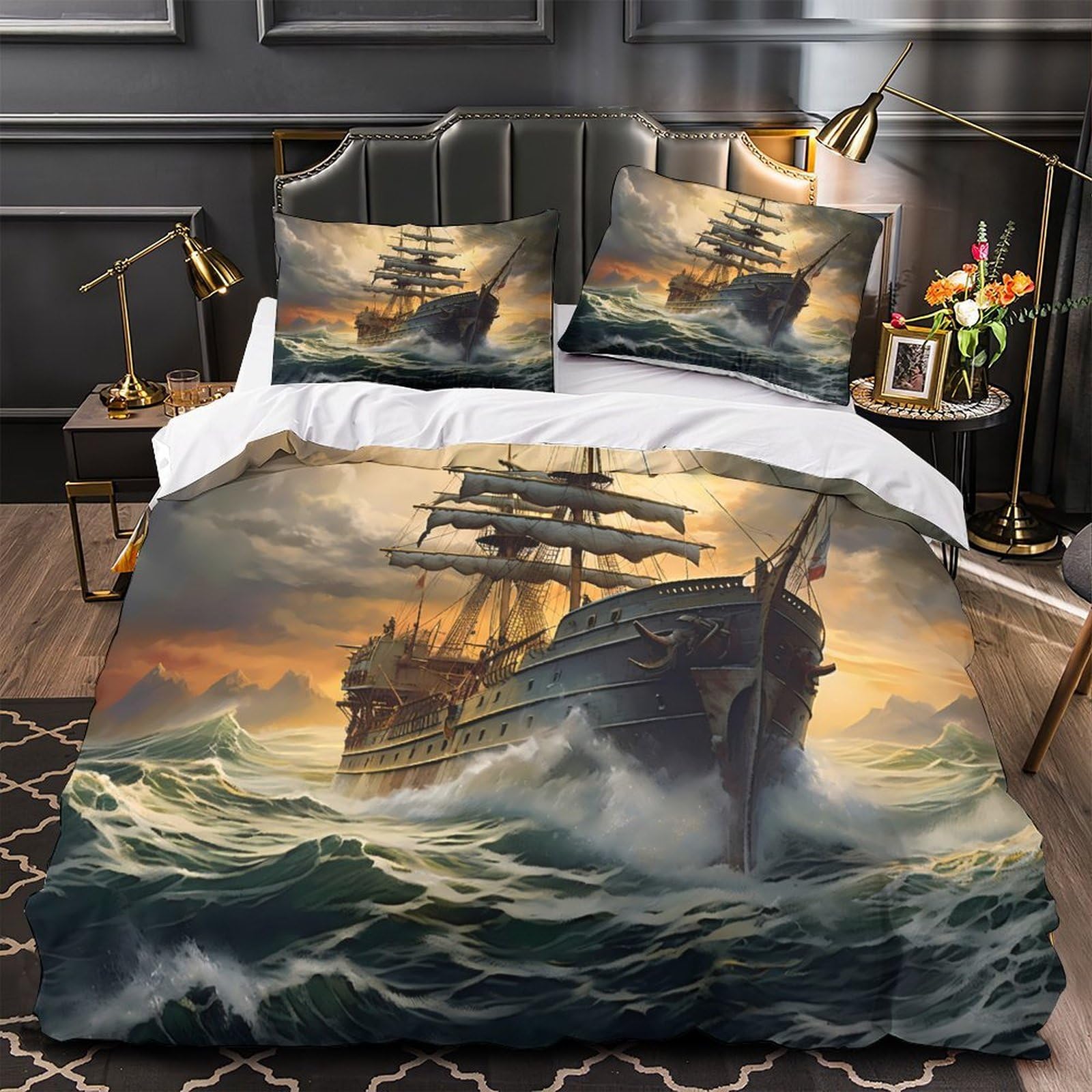 Parure de lit ski 200x200cm avec housse de couette imprimée 3D en microfibre pour garçon