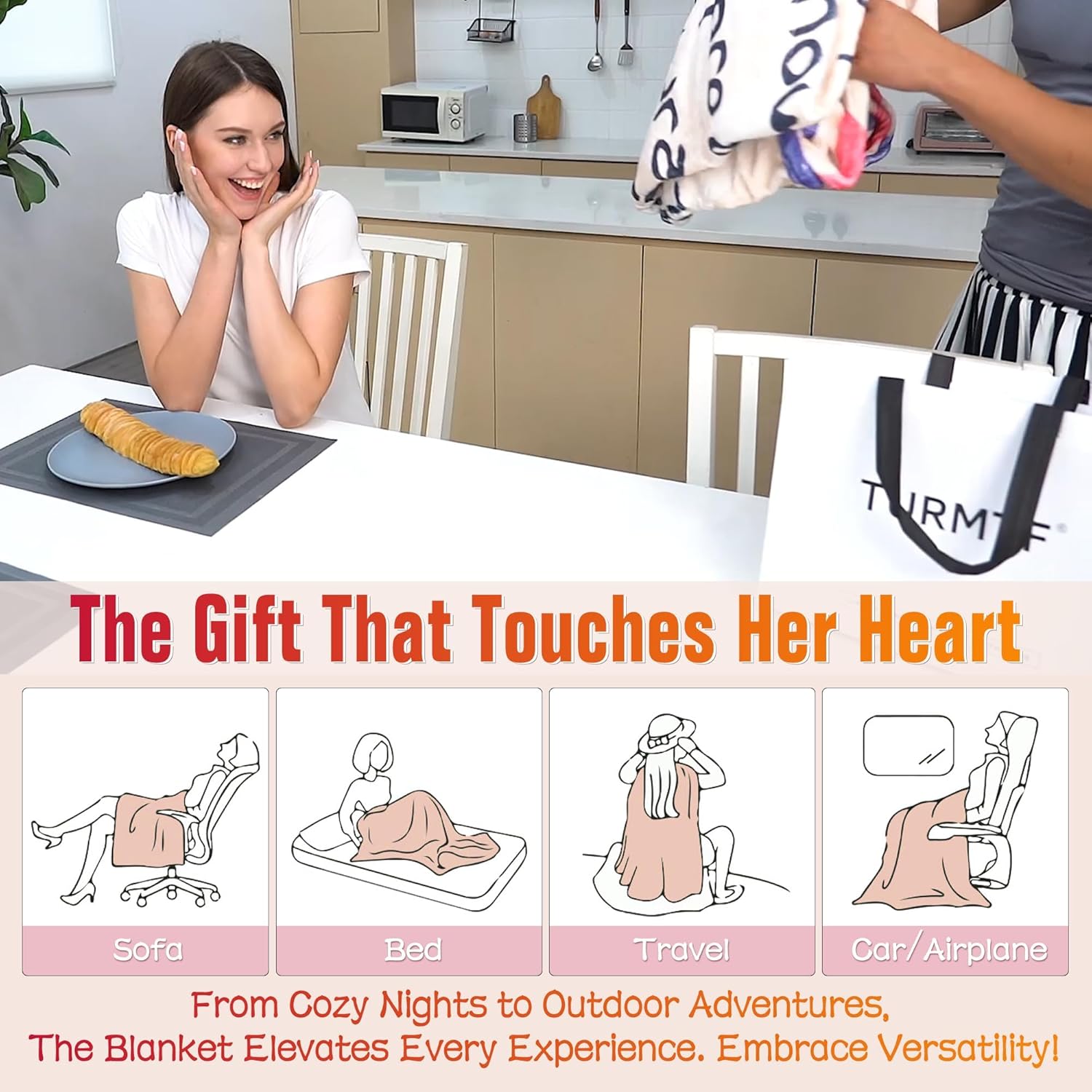 TURMTF Birthday Gifts for Mom from Daughter Son, 50"x60" Cozy Throw Blanket Presents for Women, Mothers Day Christmas Valentine Gift for Mother Mama, Soft Fleece Blanket for Couch Bed Travel