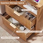 Lerliuo Fluted Nightstand with Charging Station, 23" Wide 2 Drawers End Table, Night Stand with Open Storage Cabinet, Farmhouse Bed Side Tables, Brown Wood Dresser for Bedroom