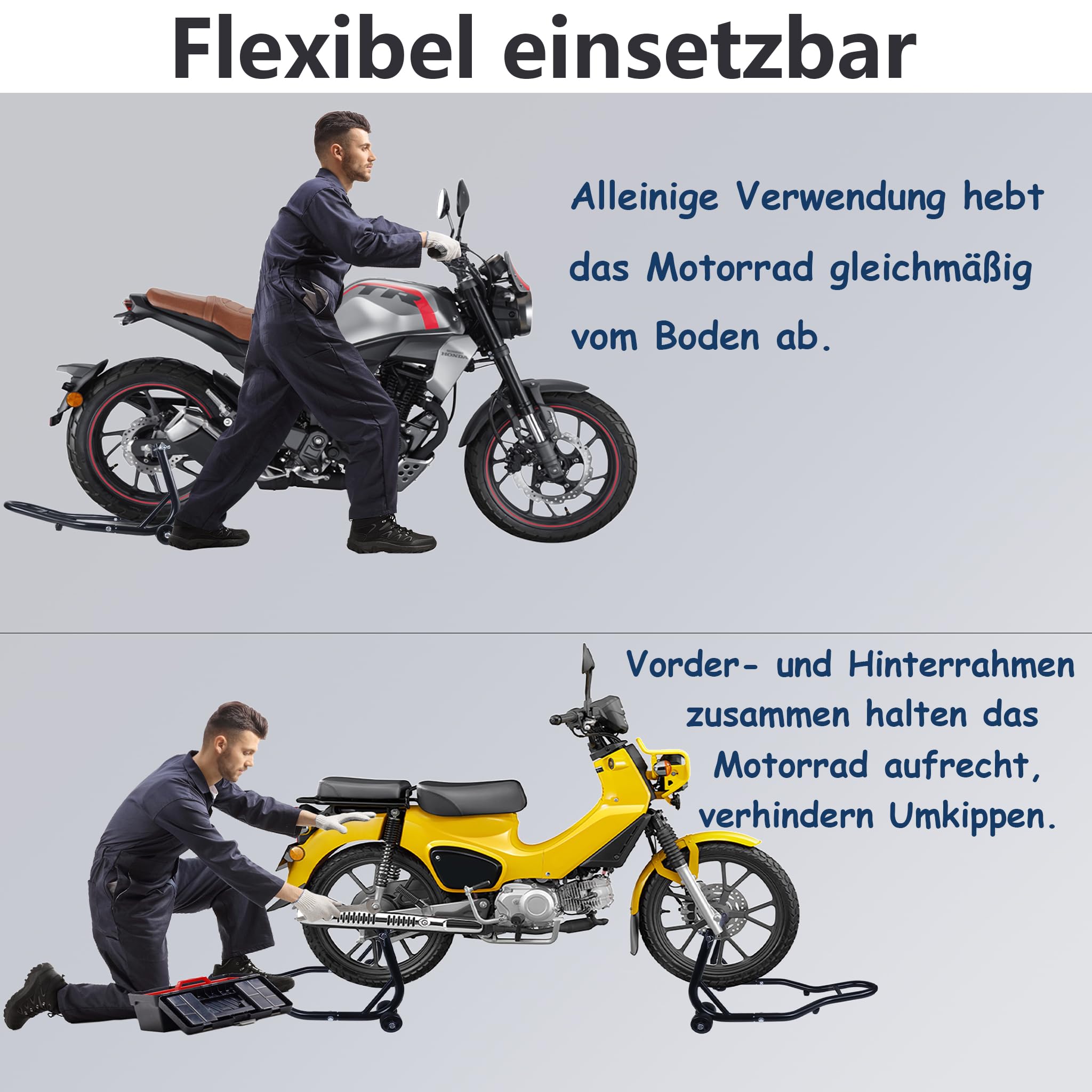 YRHome 2 Stück Motorradständer Vorne + Hinten Motorradheber Motorrad Ständer Motorrad Heber mit 4 Rollen Motorrad Hebebühne