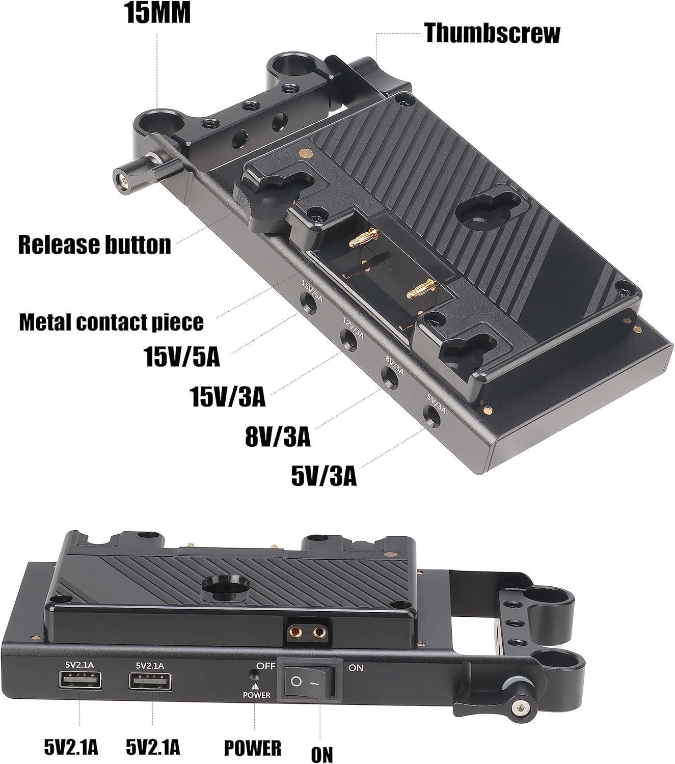 Fotga 15mm Rail Gold Mount Battery Plate Plate with DC USB 5V/8V/12V/15V D-Tap 14.8V Outputs for DSLR Mirrorless Cinema Camera Monitor LED Light Compatible with Anton Bauer Battery