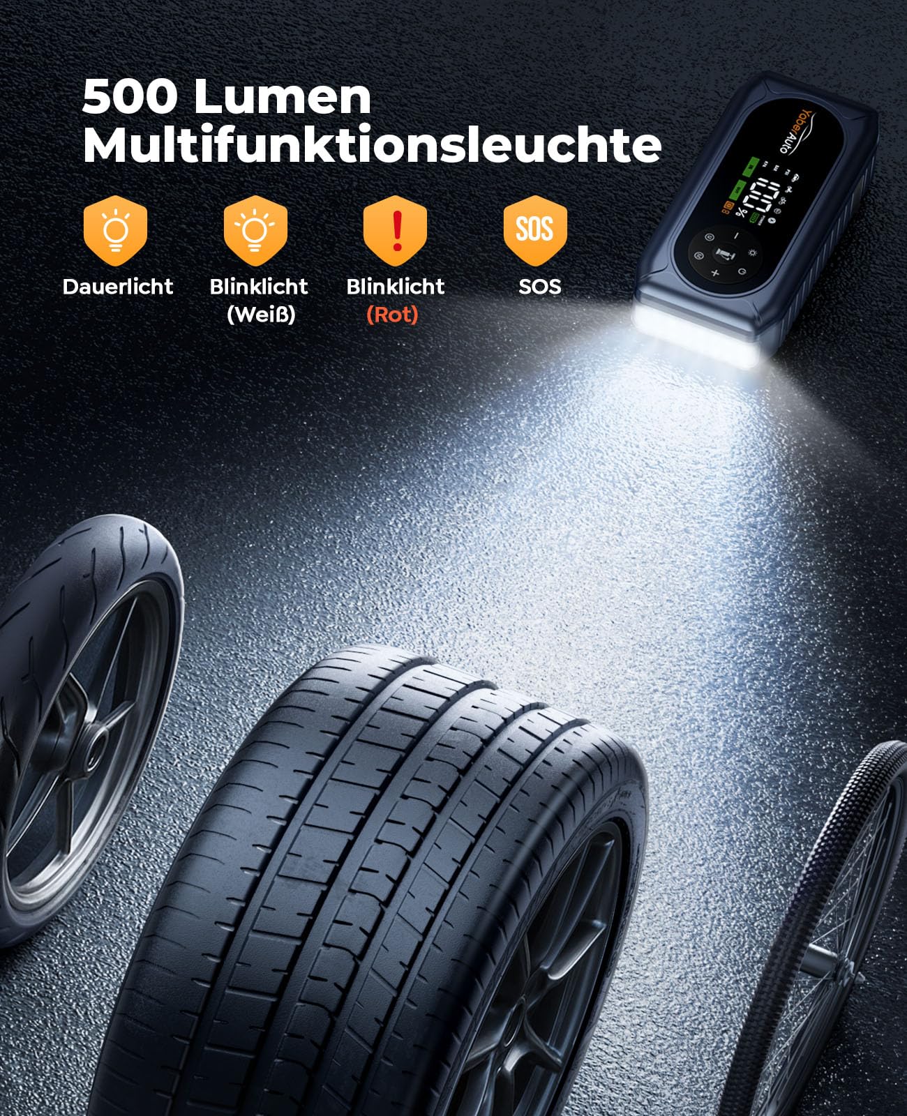 6000A Starthilfe Powerbank für Pkw mit Kompressor 150PSI, Auto Starthilfe Powerbank für Alle Benzin und 10.0L Diesel, Starthilfe mit 500 Lumen 4 Modi LED Licht und 3.3'' LCD Display, YaberAuto AP02