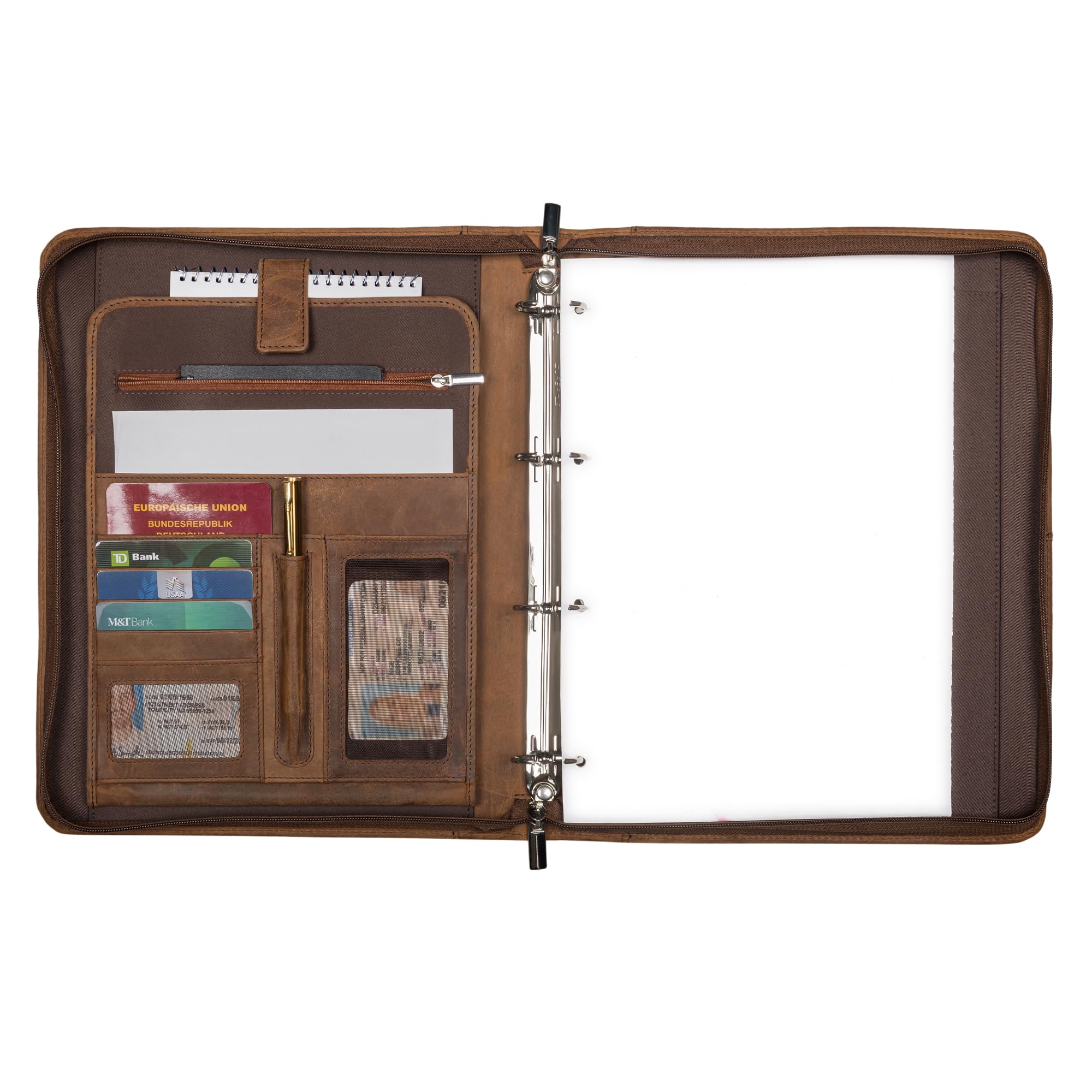 STILORD 'Tate' Vintage Leather Ring Binder A4 Folder Genuine Leather Document Holder Tablet 11 Inch Conference Folder Zip - Image 3
