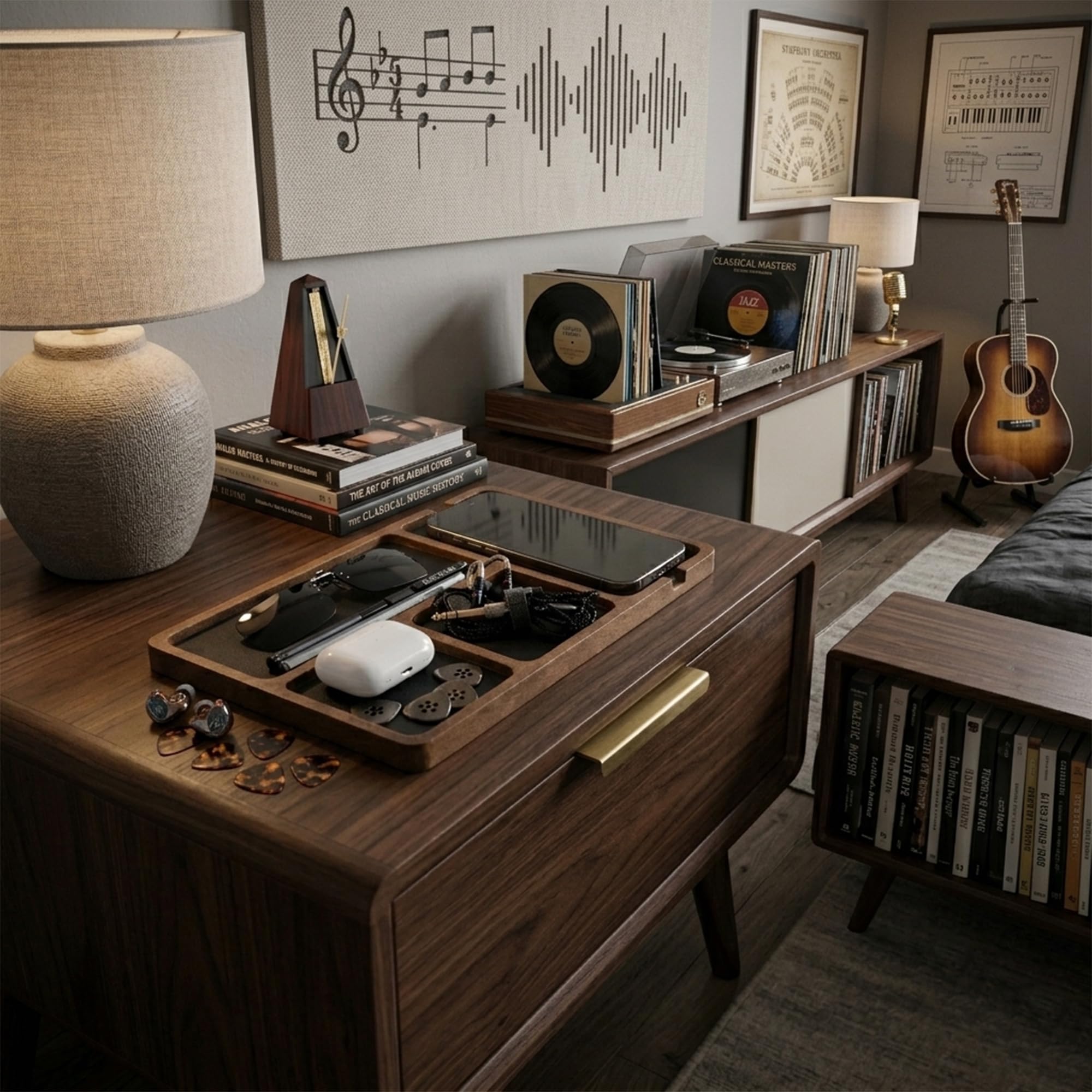 Musiin Vassoio organizer da scrivania, vassoio portaoggetti in legno a 4