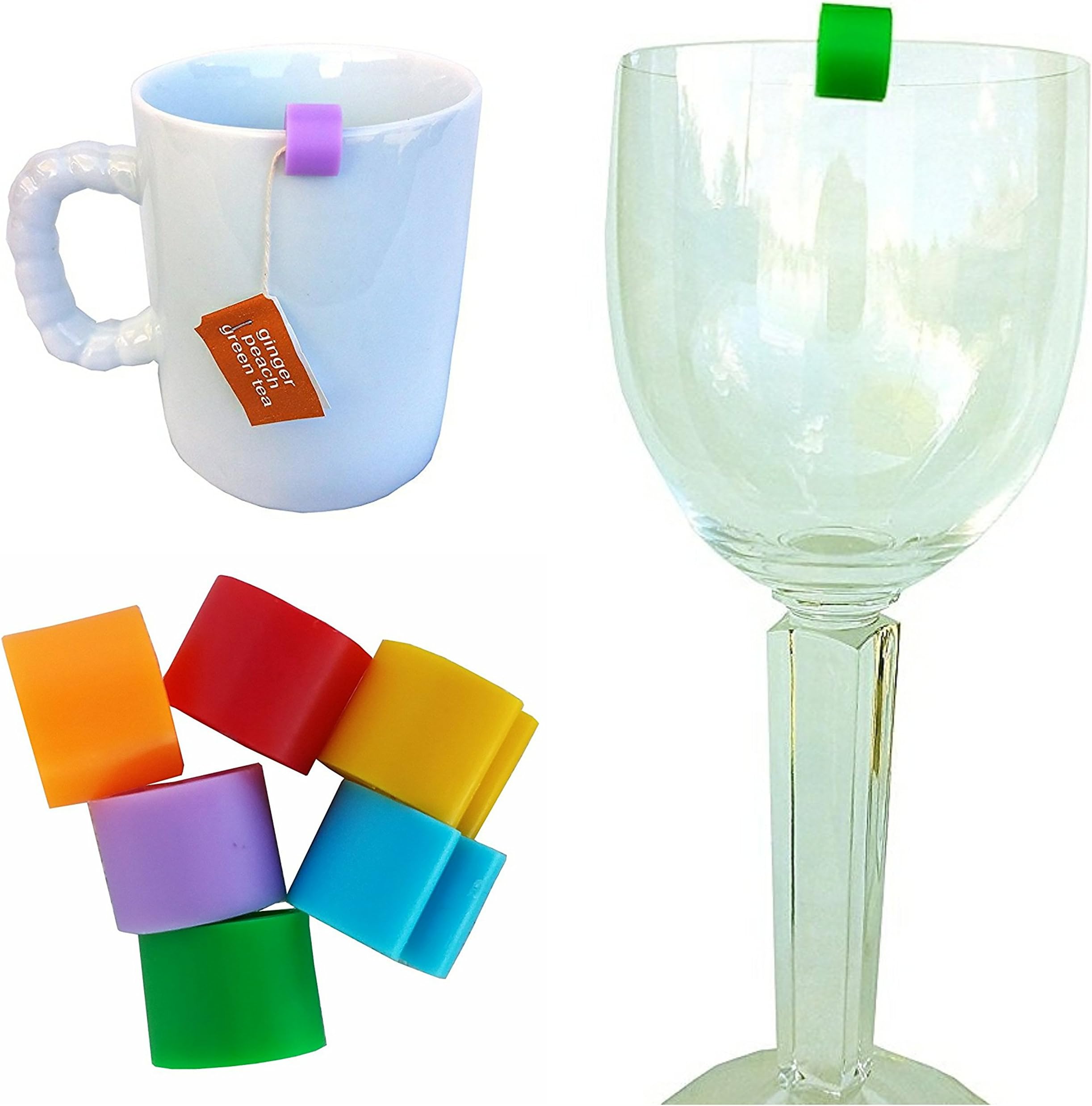 Cup Markers by CUPmarker (Set of 6 Snap-on Drink Tags/Charms/Glass Marker to Label Tumblers, Wine Glasses, Tea Cups & More)