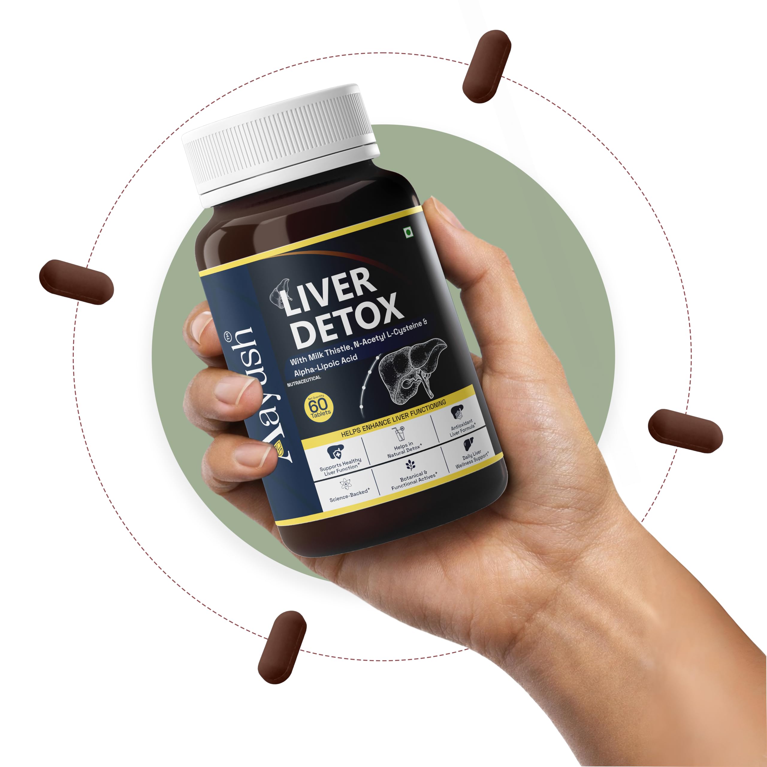 Aayush Wellness Liver Support Tablets with Milk Thistle, Alpha Lipoic Acid, Turmeric, L-Glutamine & L-Carnitine | Liver Detox & Cleanse | Supports Cellular Repair & Antioxidants