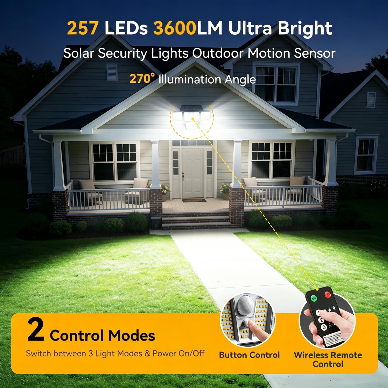 4 Stück Solarlampen für Außen mit Fernbedienung, 257 LEDs Außenlampe mit bewegungsmelder, 3 Modi, 4 Verstellbare Lampenköpfe, IP65 Wasserdichte Solarleuchte für Garage, Garten, Hof, Rasen