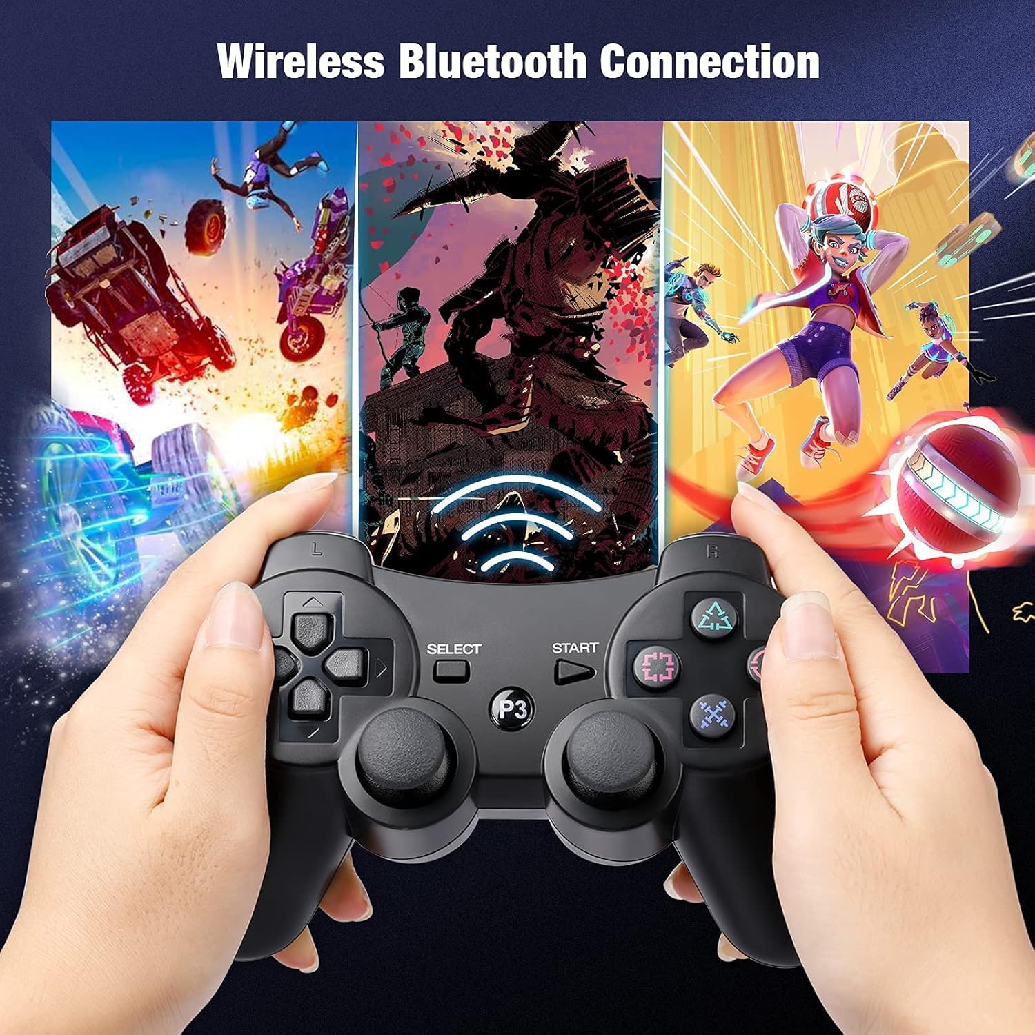 Y Team Controller for PS3, Wireless Gamepad Controller for Pstation 3 for PStation-3 System, Move/Motion Controller with Upgraded Joystick Compatible with Pstation 3 (Black)