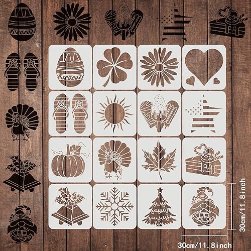 Miniatura 2 de FINGERINSPIRE 16 plantillas de plantilla de iconos de temporada de 7.9 x 7.9 pulgadas, plantilla de Mylar reutilizable para Pascua, día de San