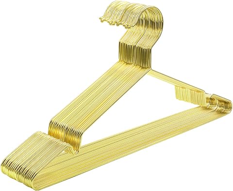 SONGMICS Perchas de 20 Unidades Metálicas para Ropa, Cromadas, Resistentes a la Corrosión, Ahorran Espacio, Duraderas, 42 cm, Oro CRI044G01