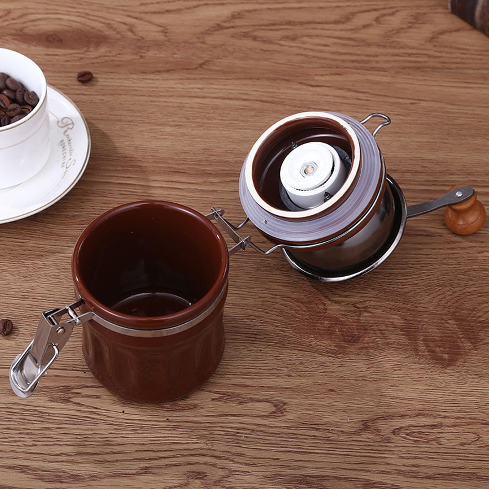 Molinillo de café de mano estilo vintage con manivela y grosor de molido ajustable for el hogar o viajes.(Brown)