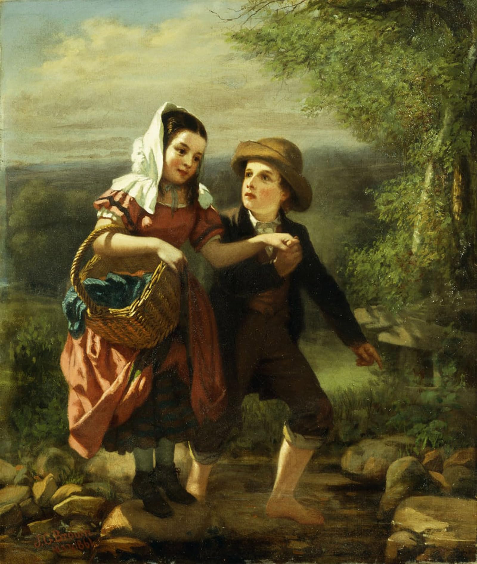 SERENDIPITP Retro Picture Poster Wall Art Pictures Painting the Picnic by George Brown Wall Art Canvas Print for Wall Decor 60x90cm