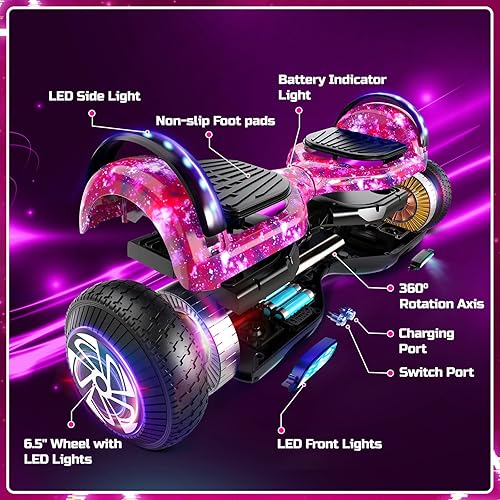 Miniatura 5 de EPCTEK Hoverboard de 6.5 pulgadas con dos ruedas autoequilibrante con altavoces Bluetooth y luces LED de moda para niños