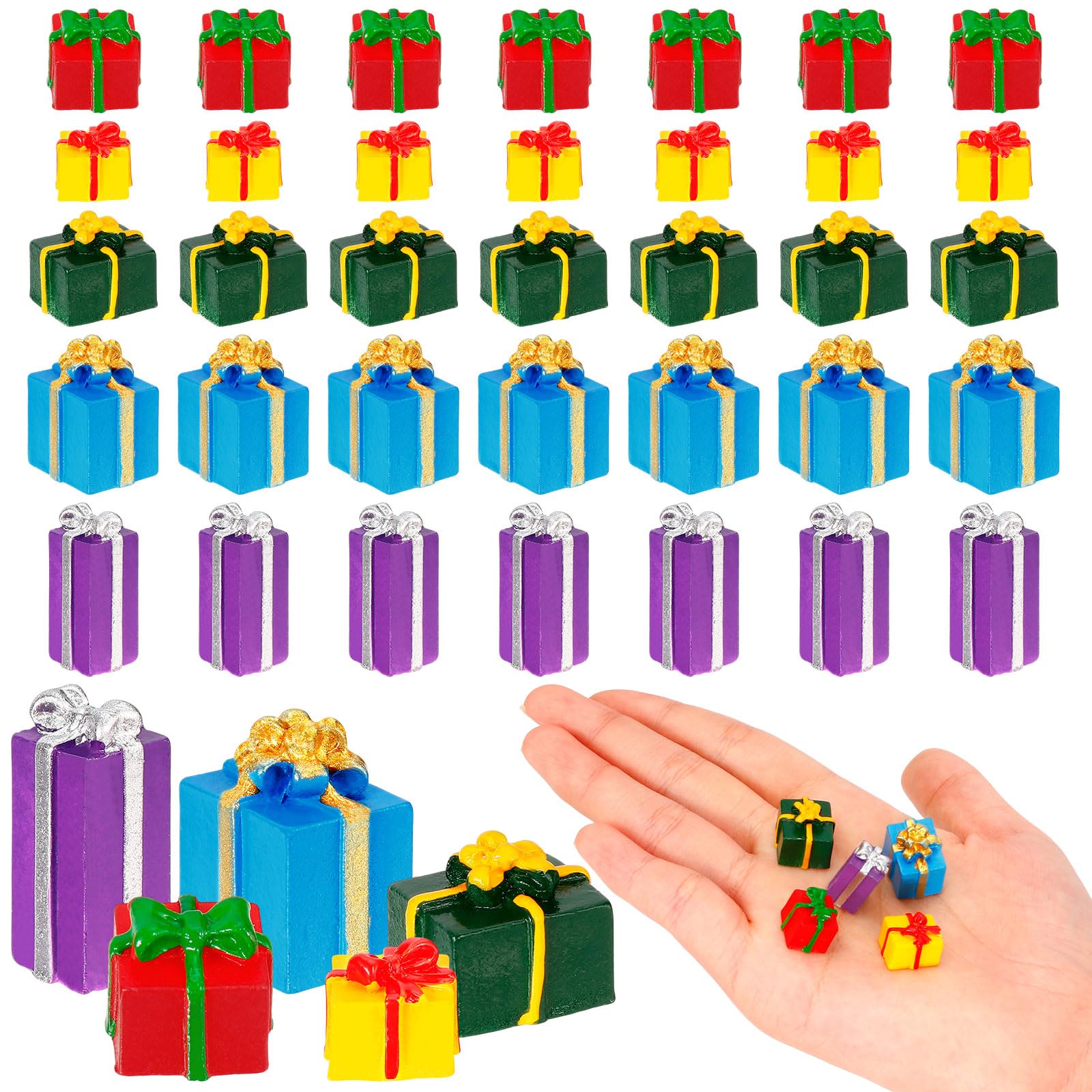 40 Pcs Christmas Miniature Resin Gift Boxes, Christmas Mini Boxes Ornament, Xmas Miniatures Figurines for Crafts Xmas Tree Present Dollhouse Crystal Ball Decorations