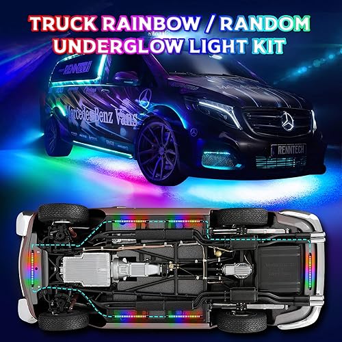 Miniatura 5 de Juego de 6 tiras de luces LED de neón aleatorias de doble fila para automóvil, 216 luces LED de neón al azar, luz exterior de persecución de arco