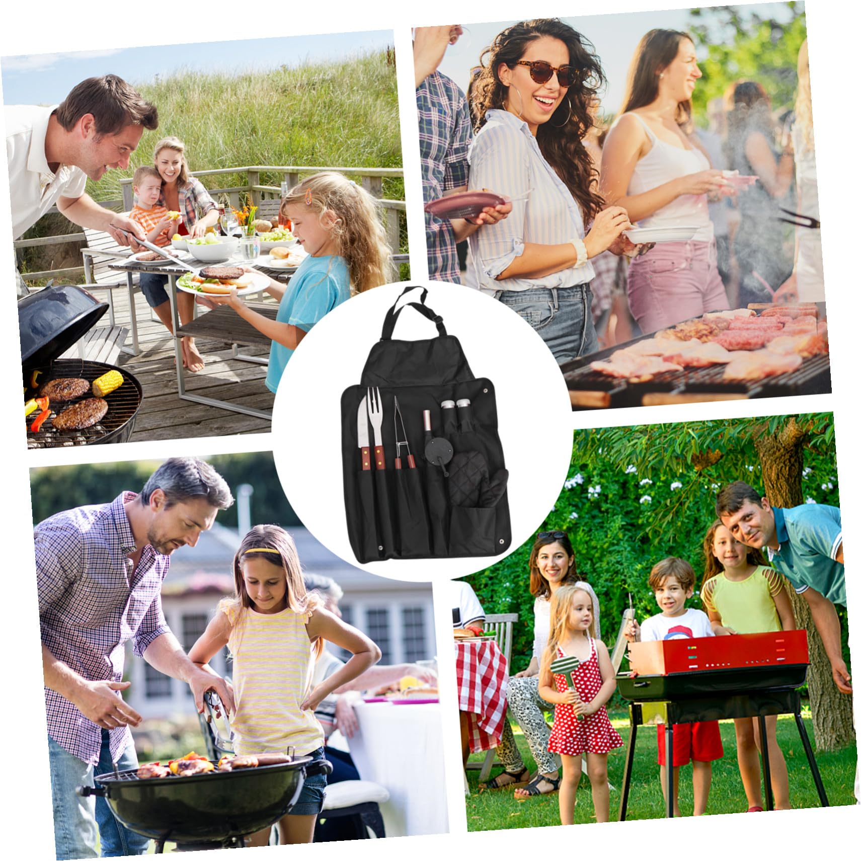 Set Utensili Barbecue in Acciaio Inox Manico in Legno | Nero, Design Compatto, Borsa di Stoccaggio Inclusa, per Outdoor e Barbecue Party