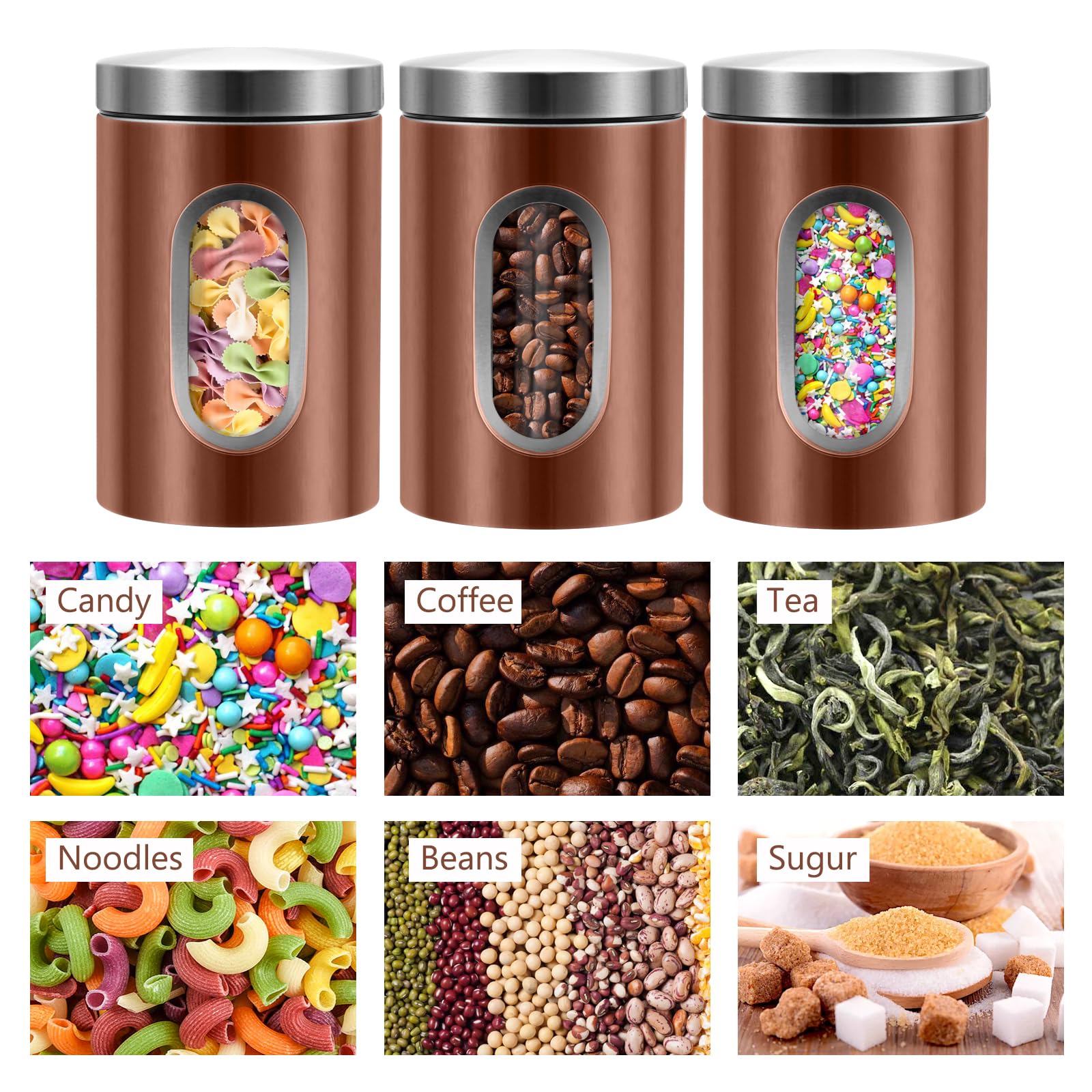 3-teiliges Aufbewahrungsdosen-Set Aus Edelstahl Mit Sichtfenster – Ideal Für Kaffee, Tee, Mehl & Zucker In Der Küche
