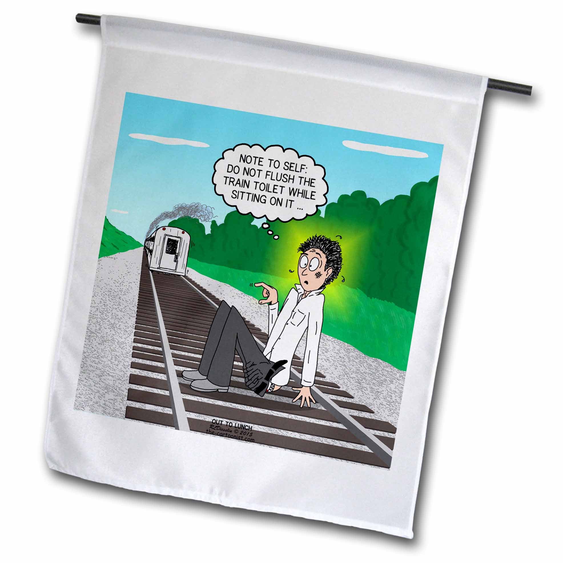 3dRose fl_221292_2 "Why Not to Flush A Train Toilet While Sitting On It Garden Flag, 18 x 27
