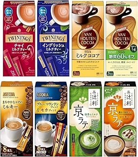 【Amazon.co.jp限定】 スティック バラエティセット 10種 (トワイニングチャイミルクティー1個、イングリッシュミルクティー1個、バンホーテンミルクココア1個、バンホーテン糖質60% オフ1個、アストリアミルキー1個、アストリアブル...
