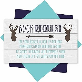 25 Books For Baby Shower Request Cards - Deer Baby Shower Invitation Inserts, Book Request Baby Shower Guest Book Alternative, Bring A Book Instead Of A Card, Baby Shower Book Request For Boys