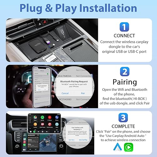Miniatura 4 de Adaptador inalámbrico CarPlay 2 en 1 y adaptador inalámbrico Android Auto para autos CarPlay con cable de fábrica, dongle inalámbrico CarPlay