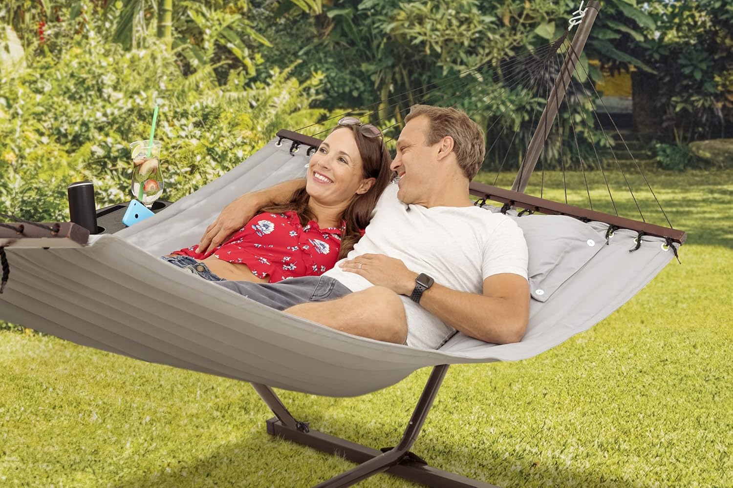 VITA5 Heavy Duty Hammock with Stand Included - Outdoor Hammock - Indoor Hammock - 2 Person Hammock with Cupholder and Detachable Pillow : Everything Else