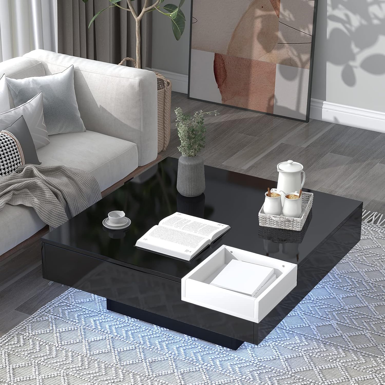 Modern Design LED Coffee Table, Square Center Table High