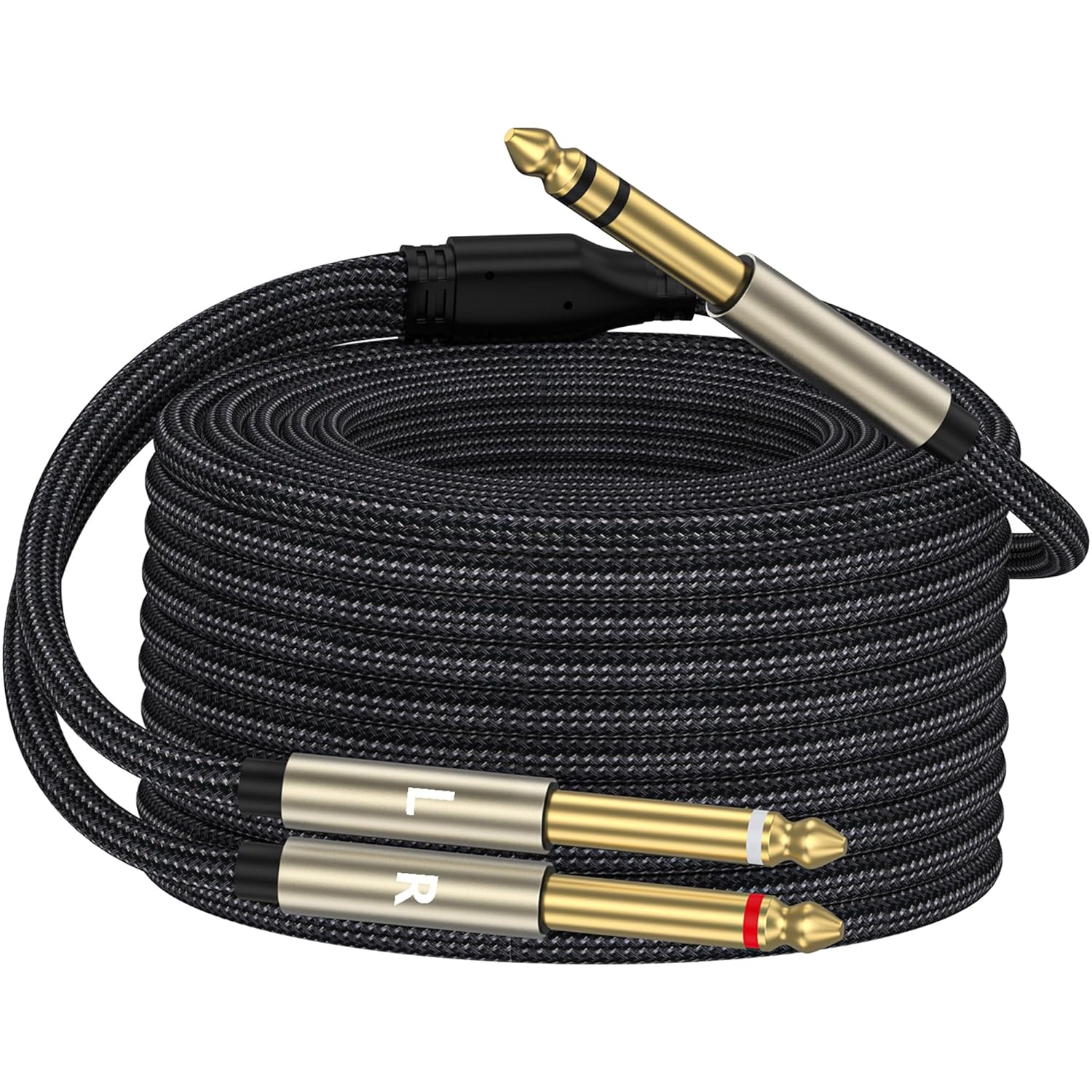 Cable Y-Splitter TRS 1/4 pulgada Macho a 2 TS Mono 33 pies miniatura 1