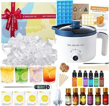 Gel Wax Candle Making Clear Kit for Adults, DIY Transparent Jelly Wax Melts Set with Electric Candle Maker, Glass Jars, Wick, Dyes and Scents
