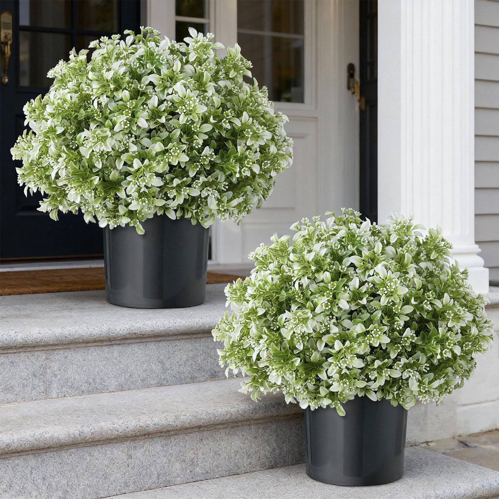 Photo 1 of 2 Set 17" Artificial Boxwood Topiary Ball Trees for Outdoor(White-Green)