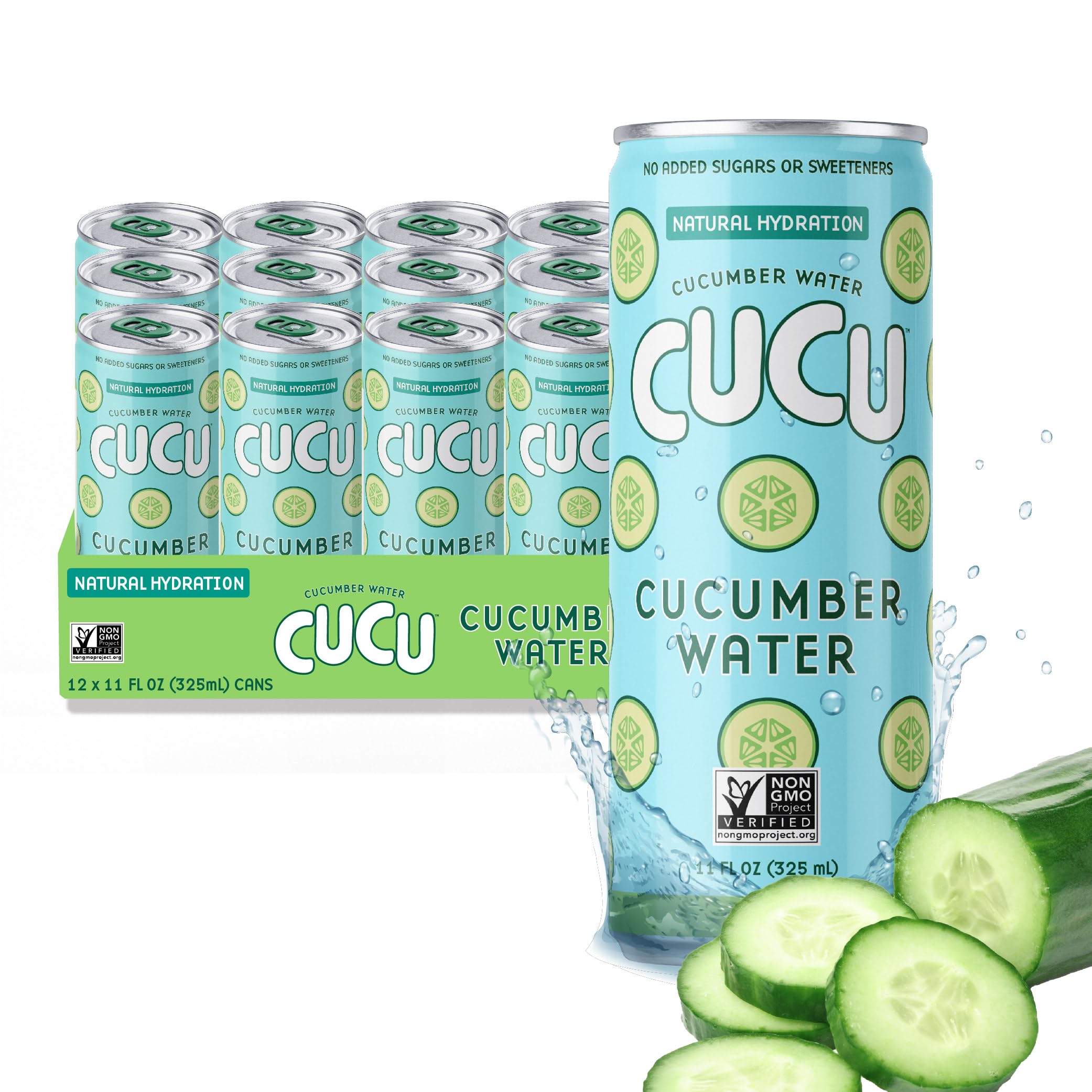 CUCU Cucumber Water – Natural Hydration from Cucumbers with Vitamin C, Electrolytes & Antioxidants – No Sugar Added, Non-GMO – 12 Pack, 11 fl oz Cans