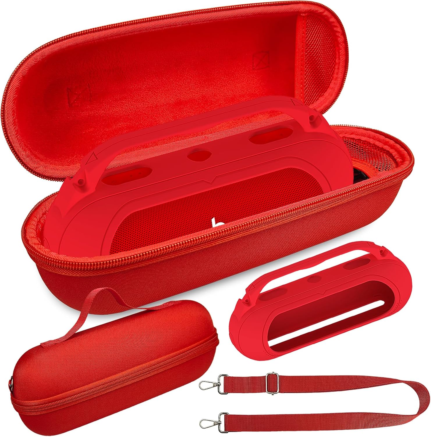 Protective Case for Beats Pill Speaker, Silicone Cover and Hard Carrying Case for Beats Pill Bluetooth Speaker Accessories with Shoulder Strap (Red)