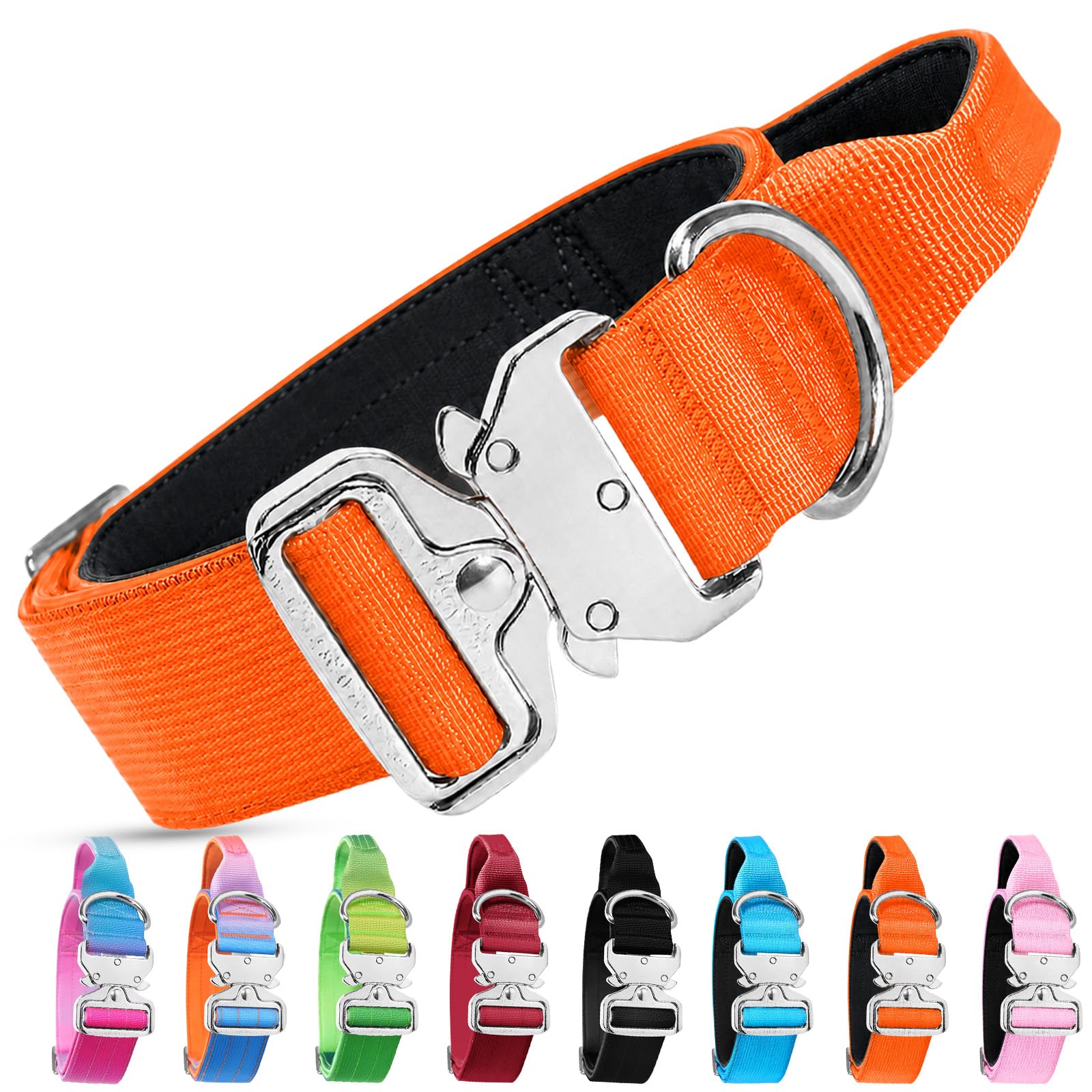 Tactical Dog Collar for Medium Large Dogs, Heavy Duty Padded Adjustable Military Collar, Soft Nylon Pet Collar with Control Handle and Quick Release Metal Buckle for Walking Training (Orange, XL)