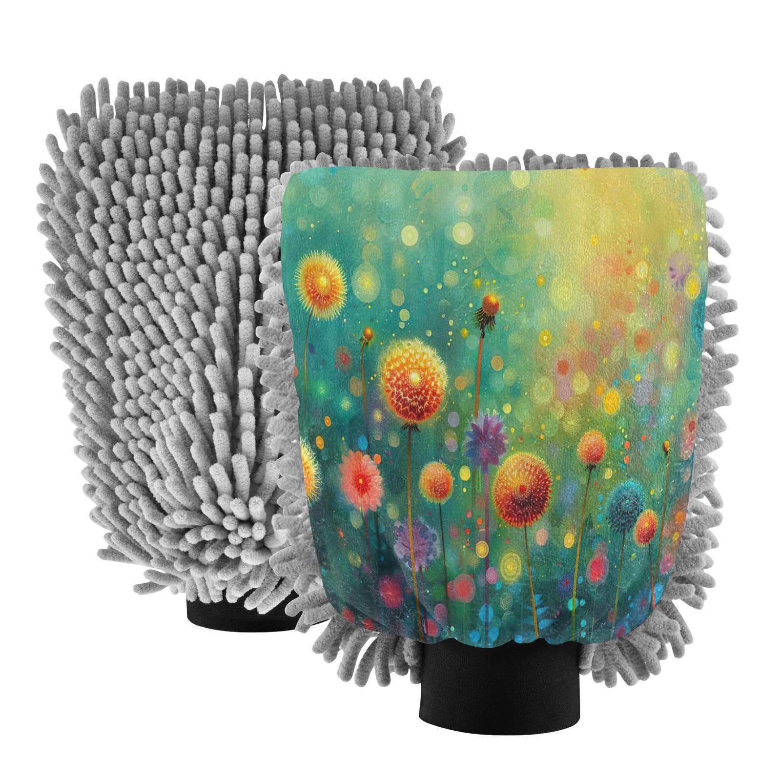 Flradish 2 Pack Colorful Flowers Car Wash Mitt Chenille Microfiber Lint-Free Scratch Free Ultra-Soft Absorbent Car Wash Mitt 10.2x7.09 Inch