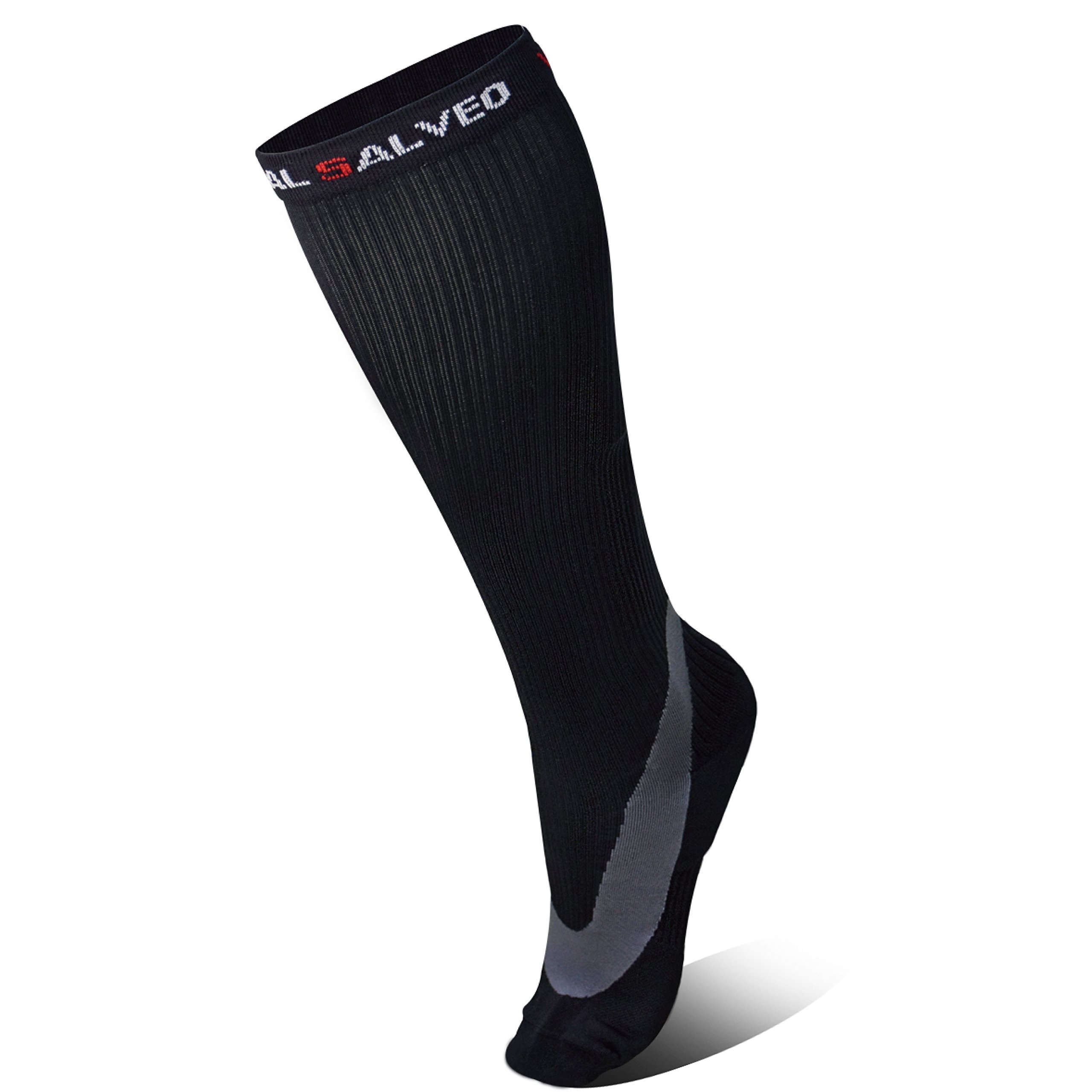 Vital Salveo- Athletic Germanium 20-30mmHg Arch Support Compression Socks for Running Traveling, Calf Soreness (One Pair)-Large
