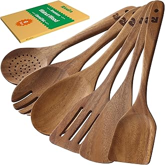 RiveiraWalnut Wooden Spoons for Cooking Set of 6 – Natural Walnut Wooden Cooking Utensils, Wooden Spatula, Wooden Spoon - Premium Quality Wooden Utensil Set for Non-Toxic Cooking