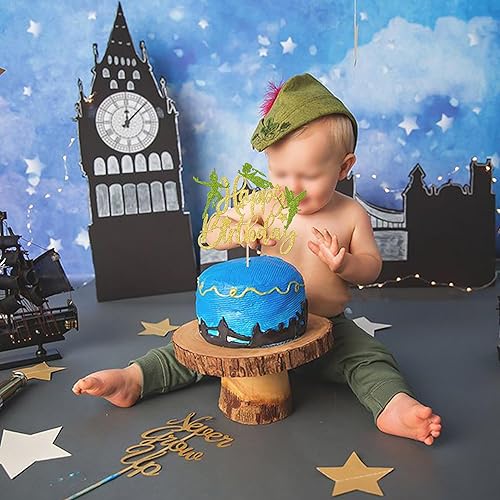 Miniatura 6 de 1 pieza de decoración de pastel de Feliz Cumpleaños con purpurina de elfo de hadas Never Grow Up P Pan Cake Pick para Neverland Theme Baby Shower