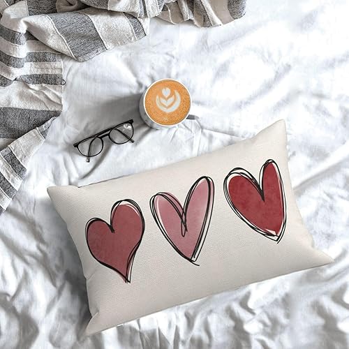 Miniatura 3 de GOLIANDA Juego de 2 fundas de almohada para el día de San Valentín de 12 x 20 pulgadas, decoración de San Valentín con corazón rojo, almohadas