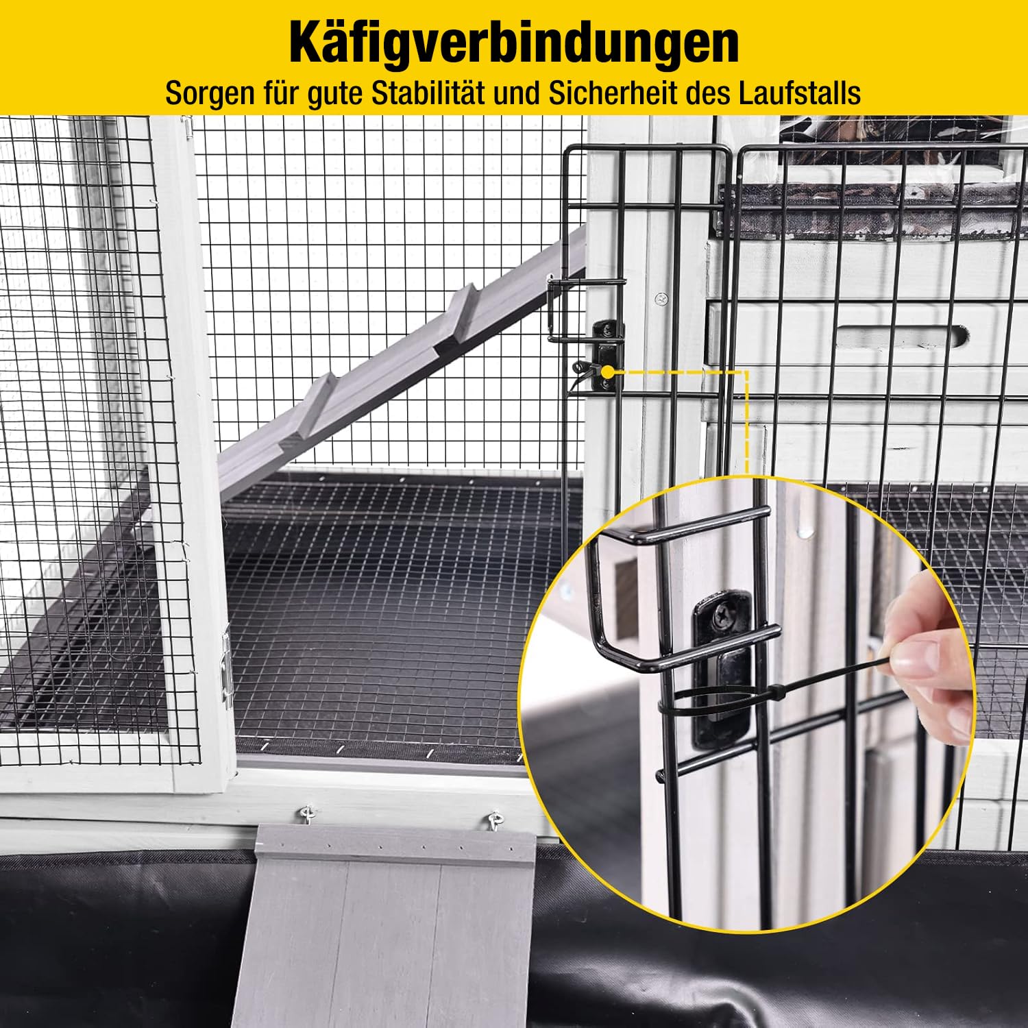Aivituvin Laufstall für Kaninchen, Tierkäfig mit wasserdichter Auskleidung – Verlängerungs-Laufstall (Schwarz, Tiergehege)