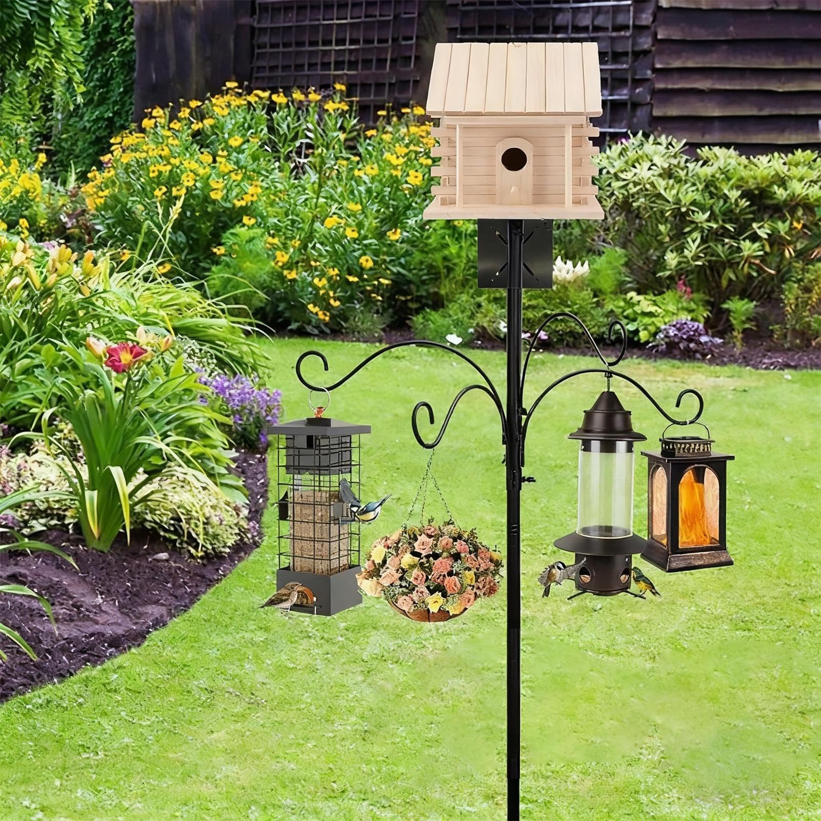 Asta regolabile per mangiatoia per uccelli, supporto in ferro regolabile in altezza da 193 cm per esterni, stabile supporto per mangiatoia da giardino, supporto decorativo per pali per prato e