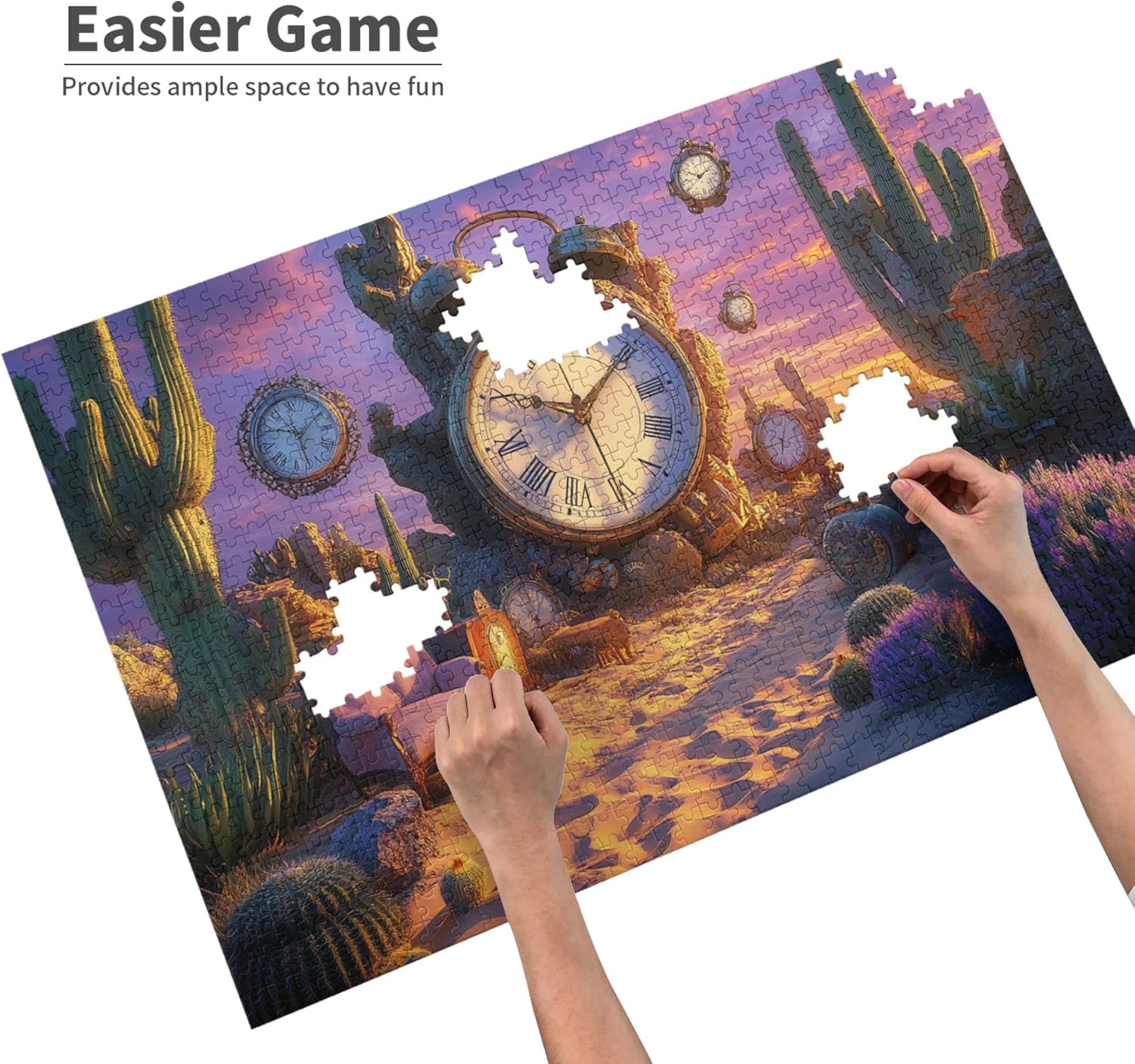 Surrealist Puzzle Artwork, Puzzles for Adults 1000 Pieces, Clock and Desert, Adult Wooden Jigsaw Puzzle, Puzzle Gift for Surrealist Art Lovers, Ideal for Relaxation and Family Fun