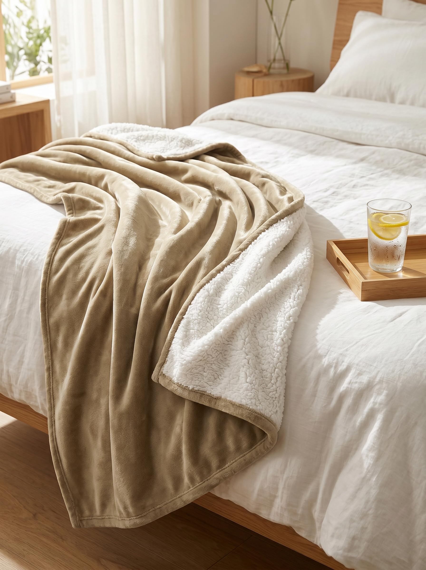 Utopia Literie Couverture Sherpa [Chameau, 228x228 cm] - 480GSM Couverture réversible en Polaire épaisse et Chaude pour lit, canapé, Camping et Voyage