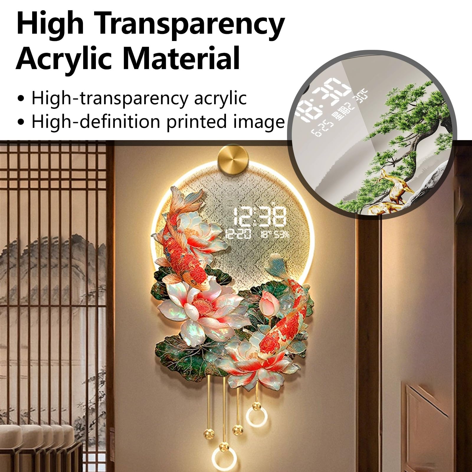Grande orologio da parete decorativo 3D, design silenzioso senza ticchettio con luce LED, visualizza temperatura e data, ideale per camera da letto, soggiorno e ufficio