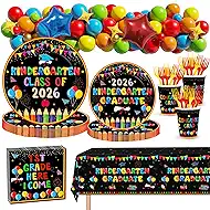 Kindergarten Graduation Decorations,Kindergarten Graduation(Serves 25),All-in-One Set 224PCS with Balloon Arch kit,Paper Plates and Napkins for Kindergarten Graduate 2026