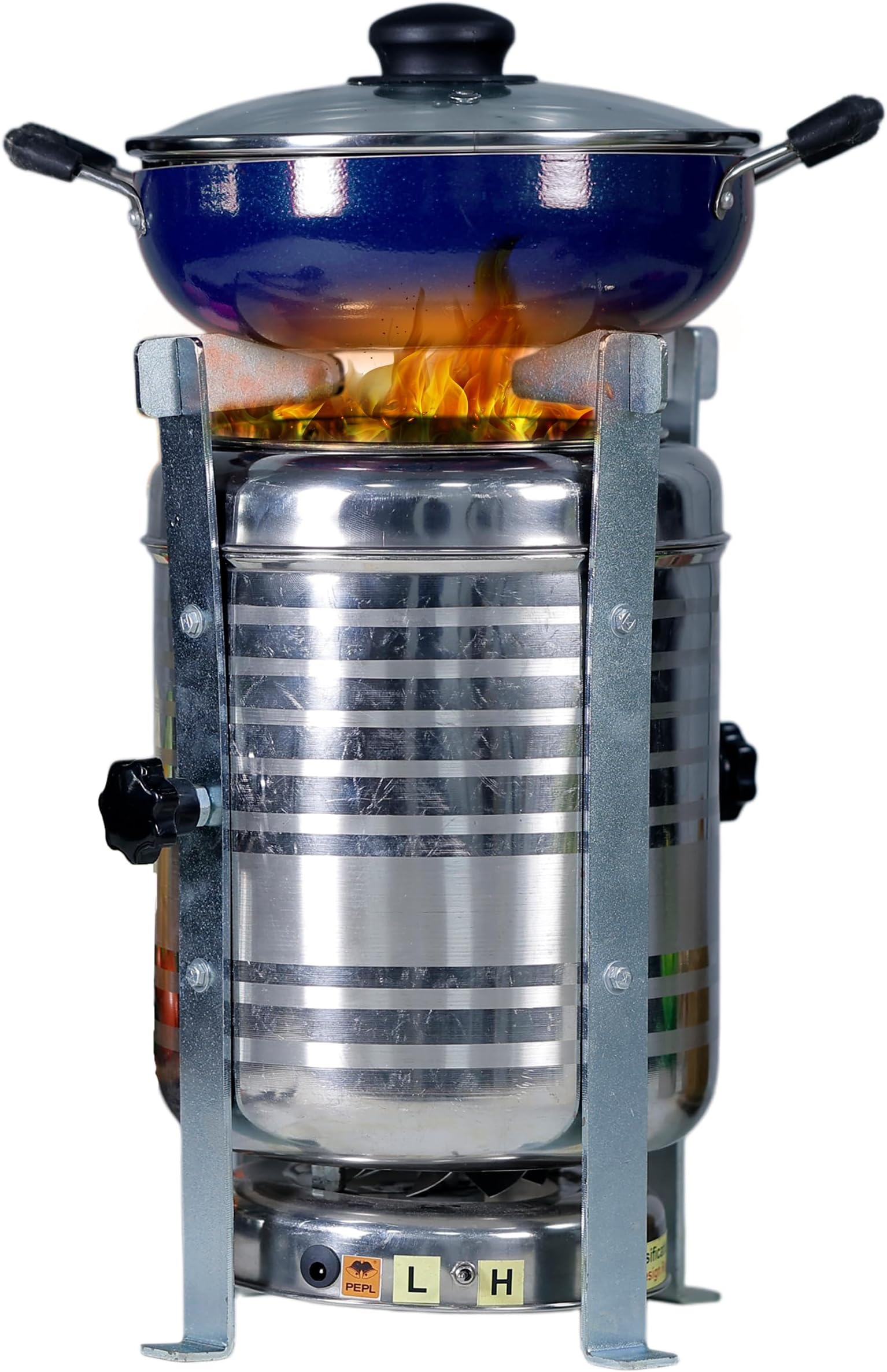 PEPL Biostove, Revolutionized Biomass Family Cooking Stove, Smokeless Chulha, Wood Or Paper Waste Burning Backpacking Stove for Outdoor Hiking Picnic BBQ (Stainless Steel - EXL Regular Model)
